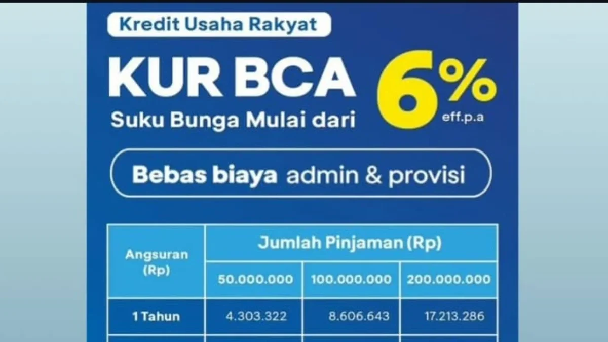 KUR BCA 2025 Pinjaman Rp100 Juta, Begini Skema Cicilan, Tenor, hingga Syarat Pengajuan