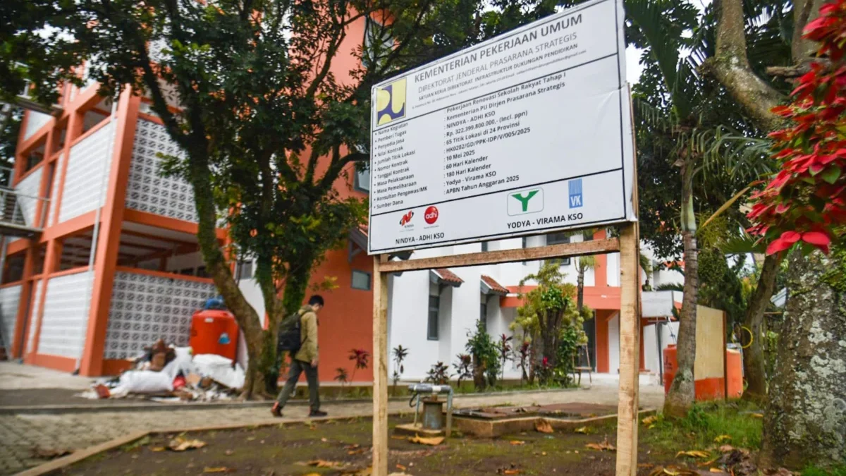 Gedung asrama pada proyek renovasi Sekolah Rakyat (SR) Tahap I di Politeknik Kesejahteraan Sosial (Poltekesos), Kota Bandung, Senin (7/7). Pengerjaan sekolah rakyat di Poltekesos Bandung tersebut telah mencapai 93,63% yang terdiri dari ruang kelas, ruang asrama, serta fasilitas penunjang lainnya yang rencananya akan dimulai secara serentak pada tanggal (14/7) mendatang. Foto: Dimas Rachmatsyah/ Jabar Ekspres