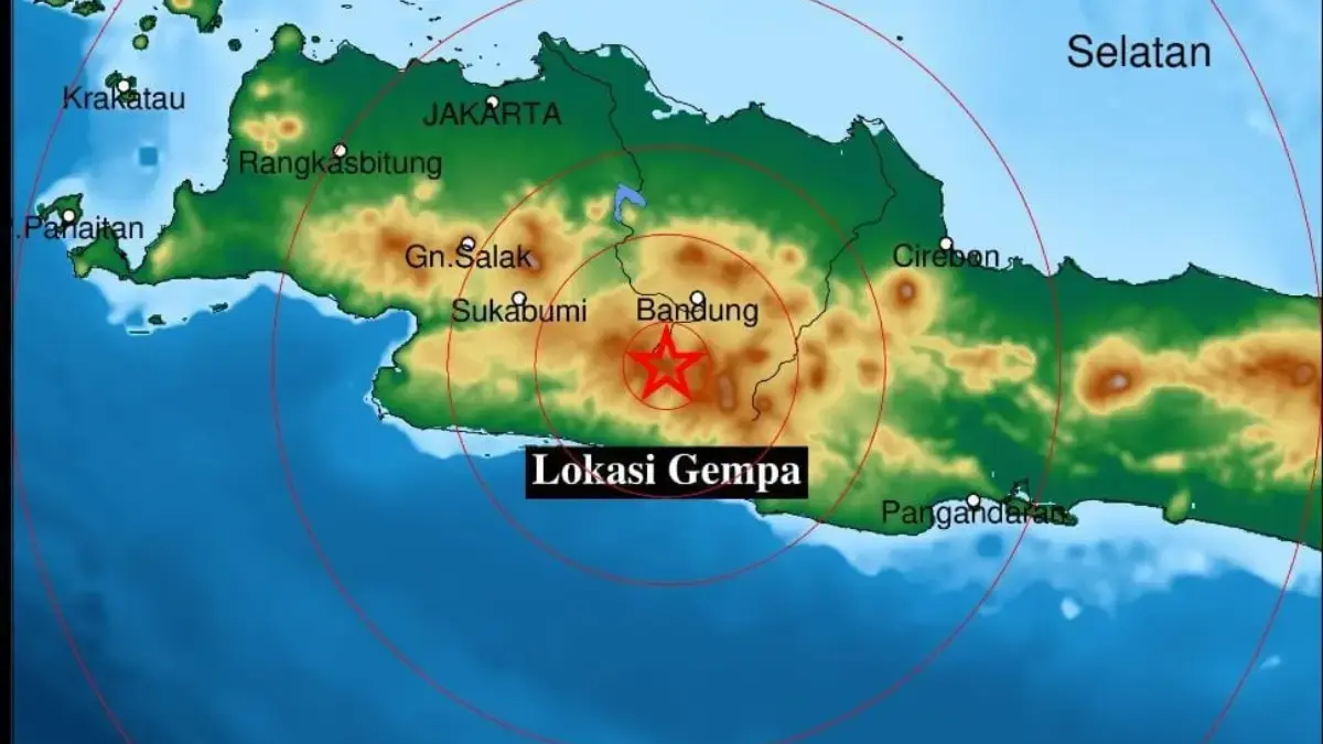 Ilustrasi: Peta koordinat terdeteksinya guncangan gempa bumi berkekuatan 2,4 magnitudo di Kabupaten Bandung, P