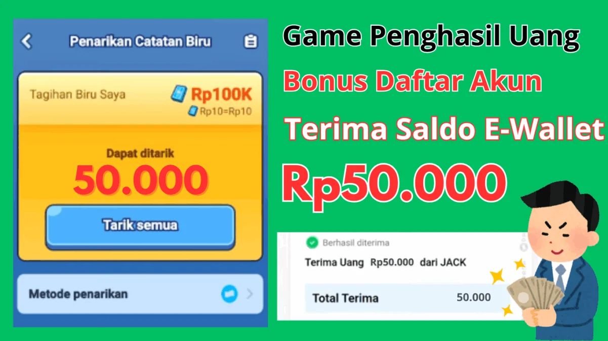 Modal Daftar Akun Terima Saldo Rp50.000 di Game Penghasil Uang Terbaru 2025