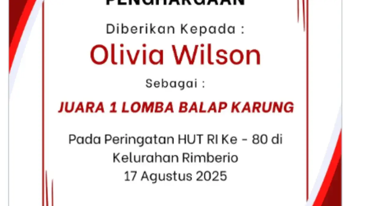 link Download Piagam Penghargaan Lomba 17 Agustus, Gratis Langsung Pakai dan Siap Cetak