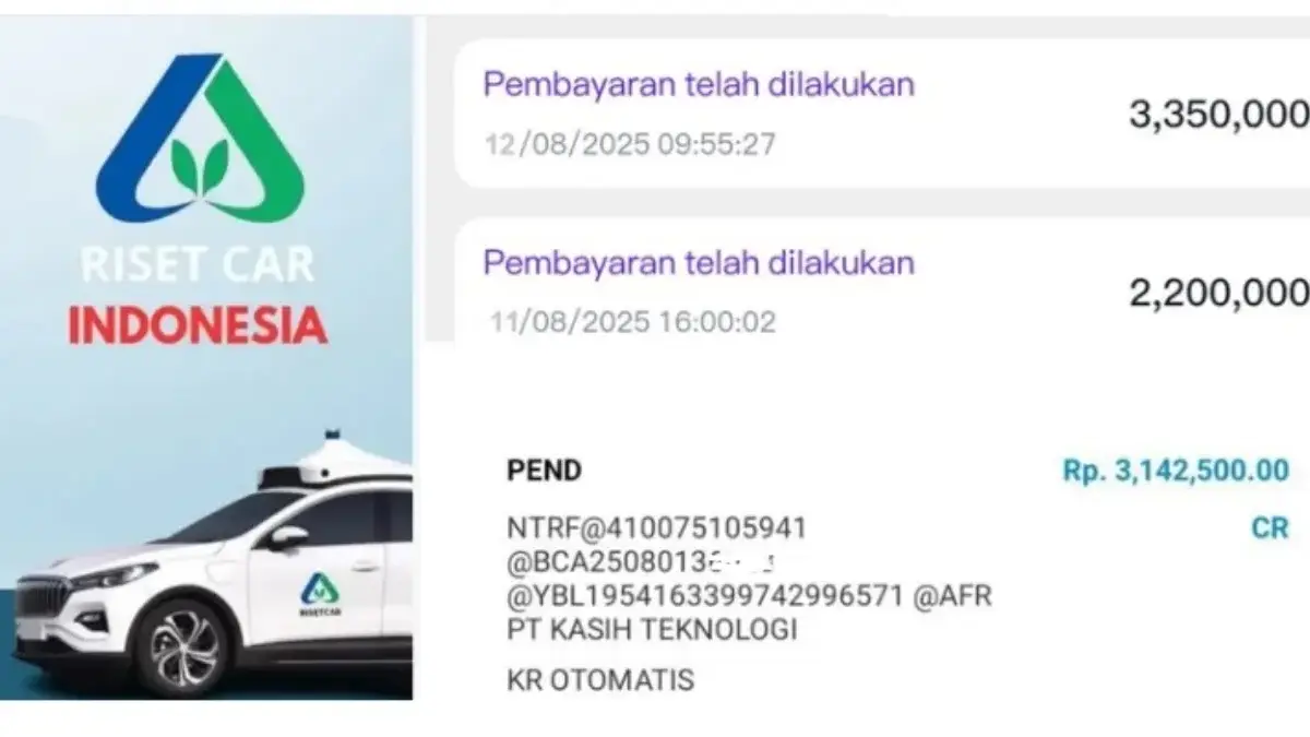 Penarikan berhasil di Aplikasi Risetcar