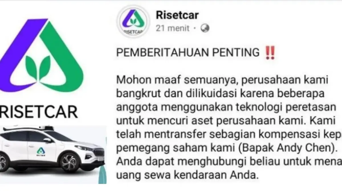 Pengumuman dari Aplikasi Risetcar yang sudah bangkrut