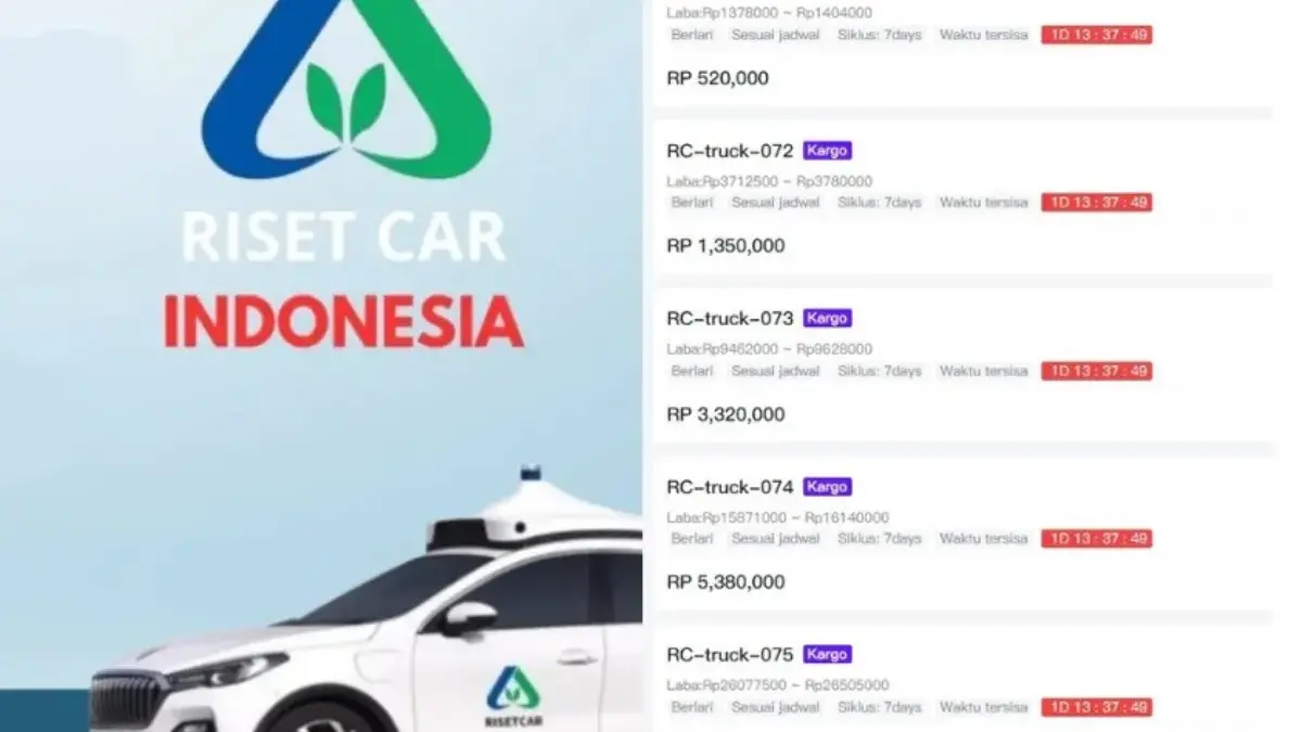 Untung Sampai 270 Persen, Benarkah Investasi di Aplikasi Risetcar Aman? Aplikasi Risetcar yang menjanjikan keuntungan tinggi.