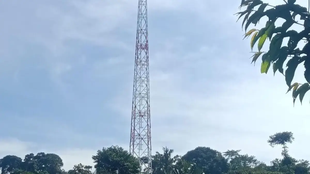 Menara BTS di Dusun Lebakbitung, Desa Mekarbakti, Kecamatan Pamulihan, Kabupaten Sumedang telah berdiri tegak