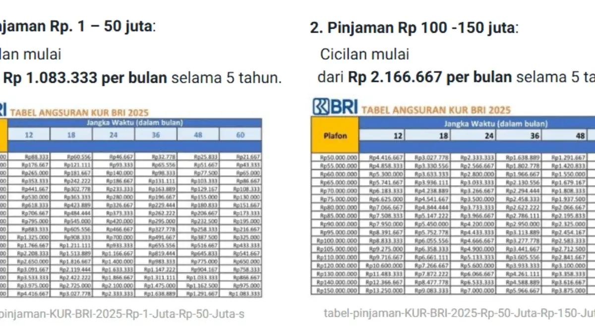Kuota Terakhir KUR BRI 2025 Plafon Rp150 Juta, Berikut Detail Angsurannya Kuota Terakhir KUR BRI 2025 Plafon Rp150 Juta, Berikut Detail Angsurannya