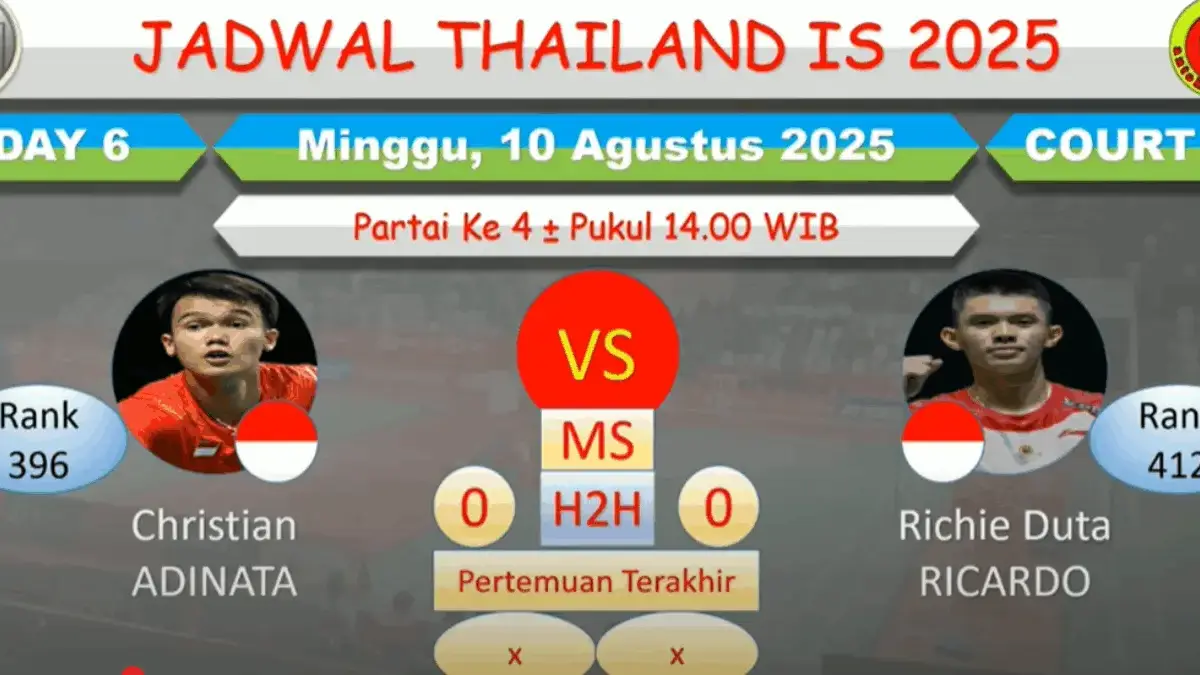 Cek Jadwal Final Super Lengkap Pertandingan Thailand International Series 2025 Hari Ini
