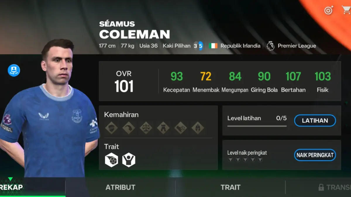 Statistik Seamus Coleman di EA FC Mobile.