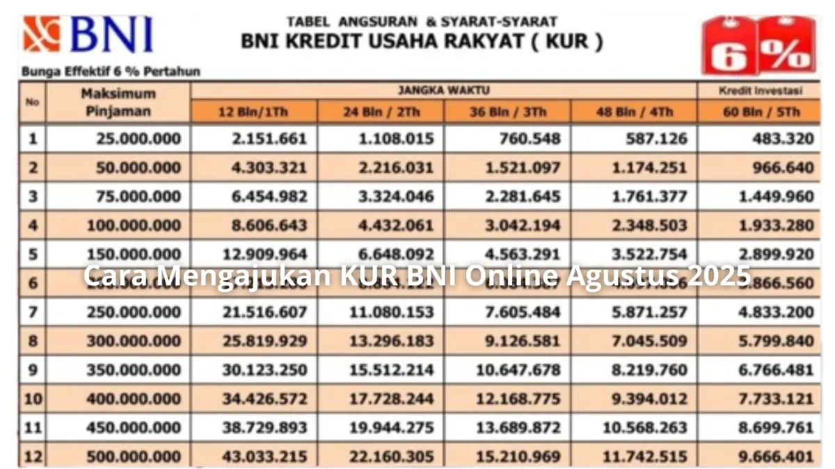 Cara Mengajukan KUR BNI Online Agustus 2025, Modal Hingga Rp150 Juta