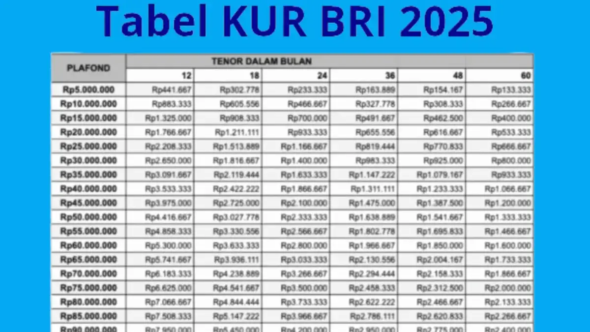 Tabel KUR BRI Bulan Agustus 2025 Pinjaman 100 Juta, Cocok Untuk UMKM