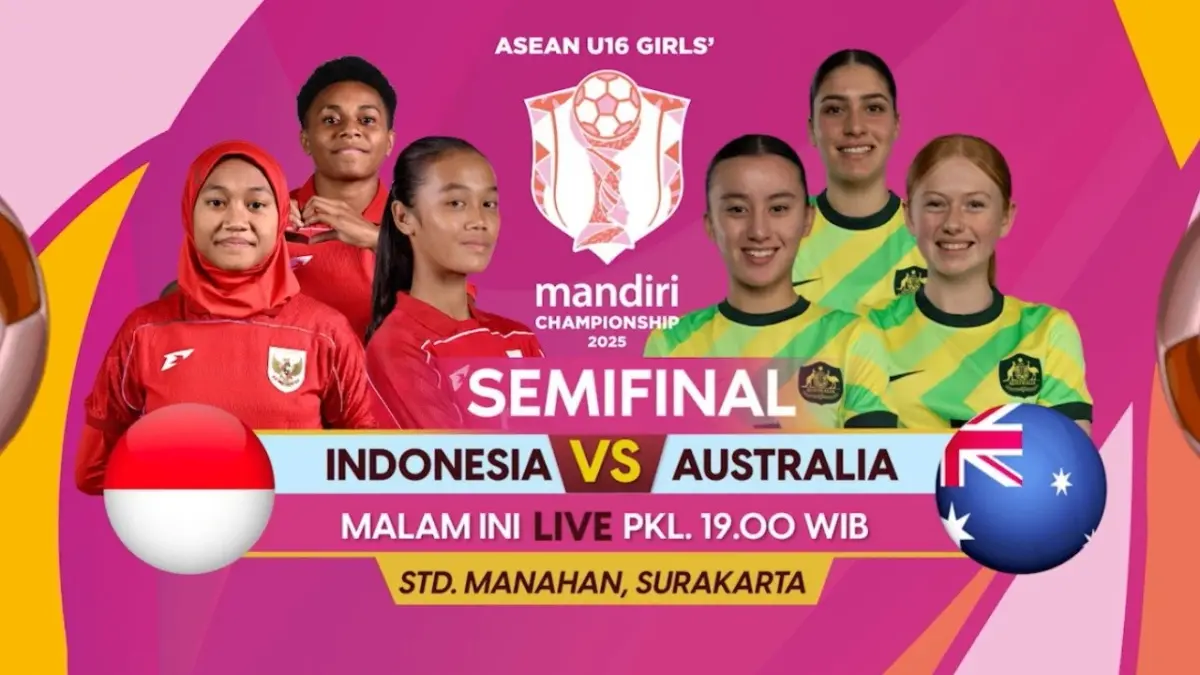Postingan semifinal Piala AFF Putri U-16 2025 antara Timnas Putri Indonesia vs Australia.