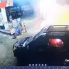 Sebuah mobil Toyota Rush terbakar saat mengisi bahan bakar di SPBU Nambo, Jalan Raya Banjaran Barat, Desa Batu