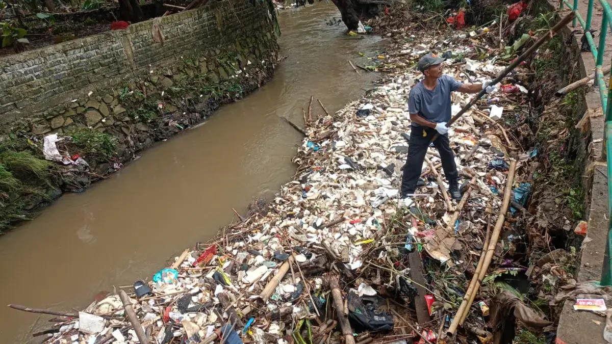 Pasca Hujan Deras, Kali Pesanggrahan Bojonggede Dipenuhi Sampah