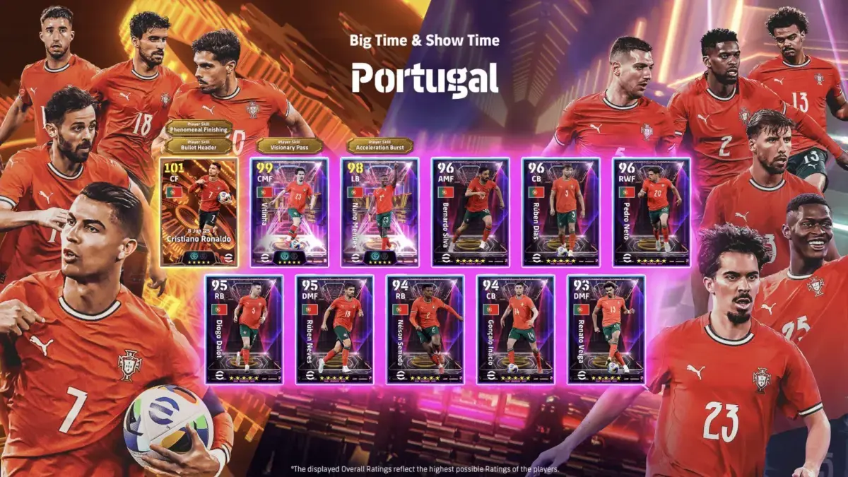eFootball 2025 Big Time and Show Time Portugal Pack Resmi Rilis, Ada Kartu OP Cristiano Ronaldo eFootball 2025 Big Time and Show Time Portugal Pack.