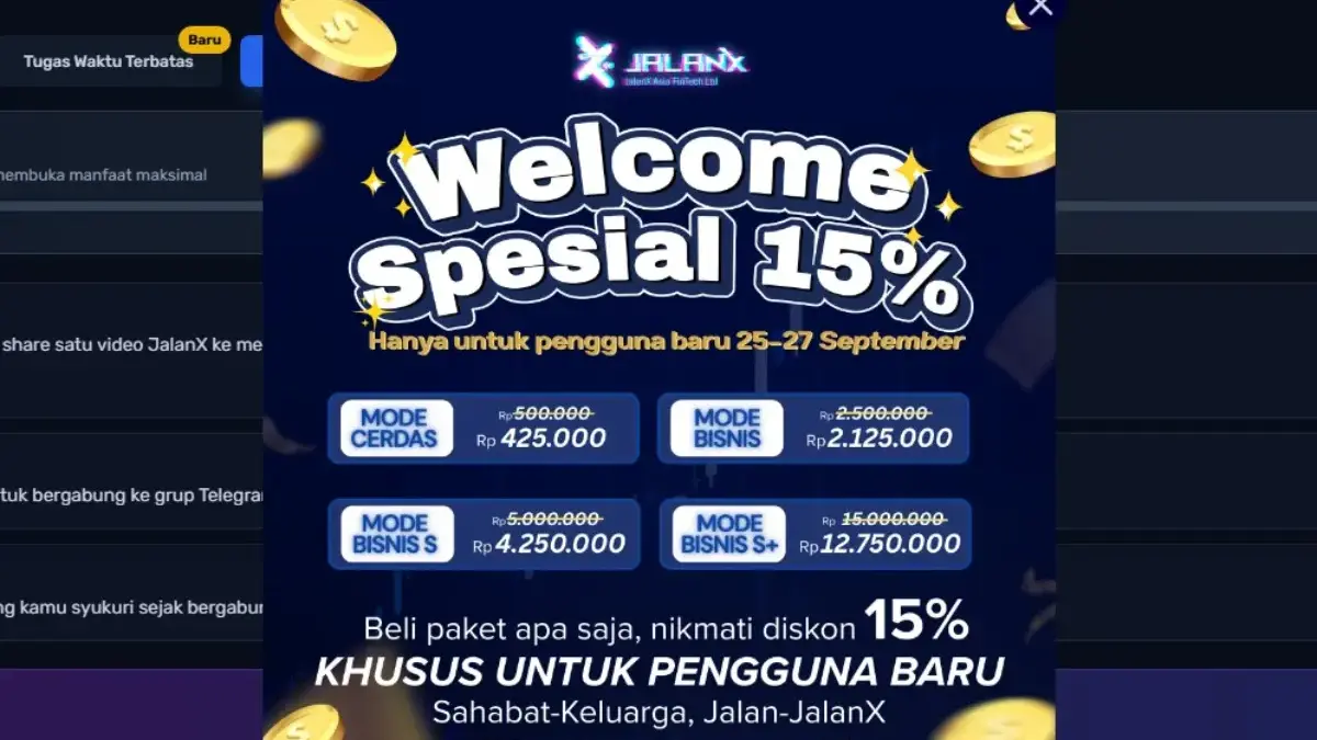 Promo diskon Aplikasi JalanX khusus untuk pengguna barunya.