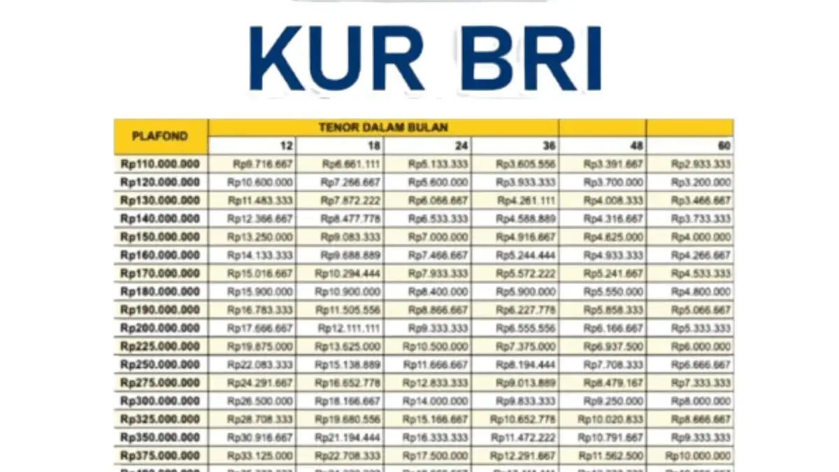 Ini Tabel KUR BRI 2025 Terbaru, Pinjaman 200 Juta dengan Cicilan 125 Ribu? Cek Disini! Ini Tabel KUR BRI 2025 Terbaru, Pinjaman 200 Juta dengan Cicilan 125 Ribu Cek Disini!