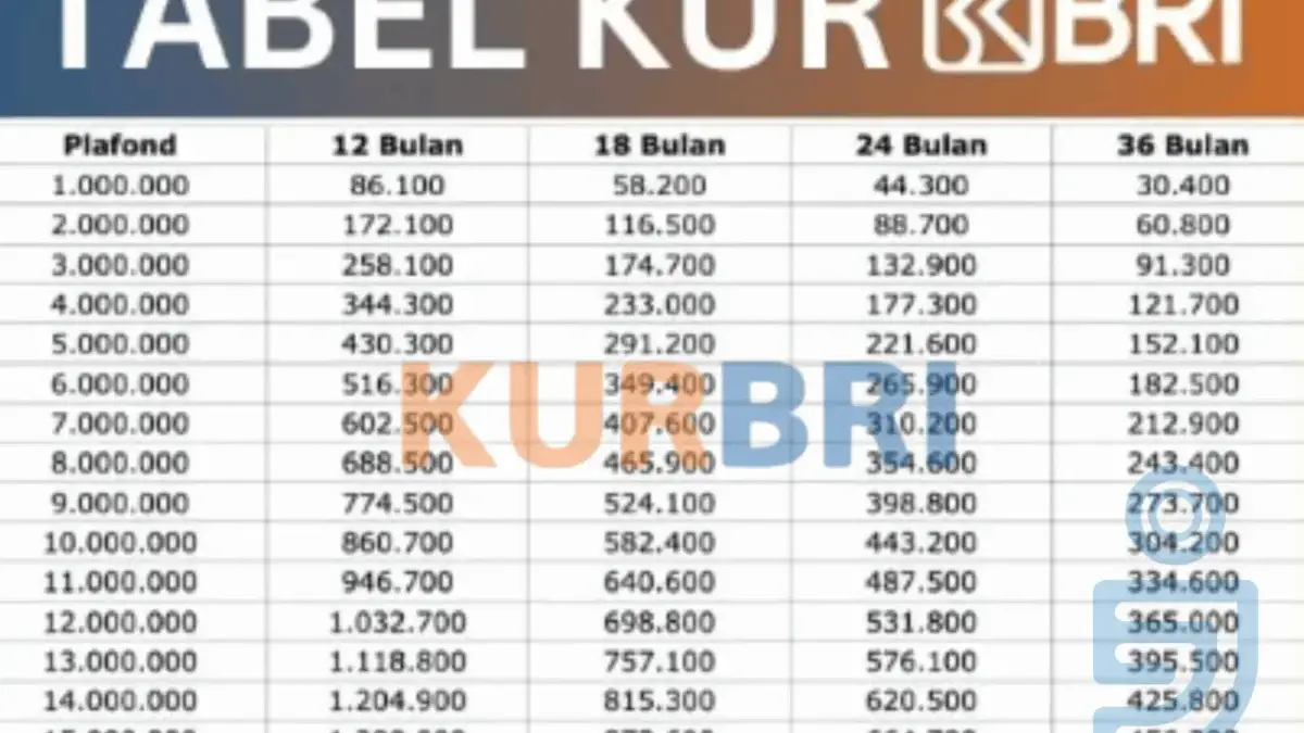 Tabel Angsuran KUR BRI 2025: Pinjaman Rp100 Juta, Cicilan Mulai Rp100 Ribuan