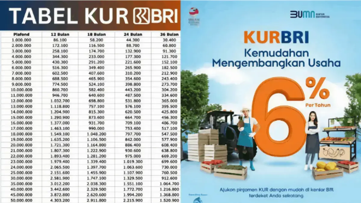 Tabel Angsuran KUR BRI 2025 Plafon Rp1–10 Juta Tenor Panjang, Cicilan Super Ringan Rp7 Ribuan Modal Usaha Aman Tabel Angsuran KUR BRI 2025 Plafon Rp1–10 Juta Tenor Panjang, Cicilan Super Ringan Rp7 Ribuan Modal Usaha Aman