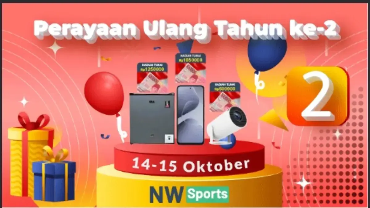 Poster ulang tahun aplikasi NWSport yang ke-2 tahun dengan banyak hadiah