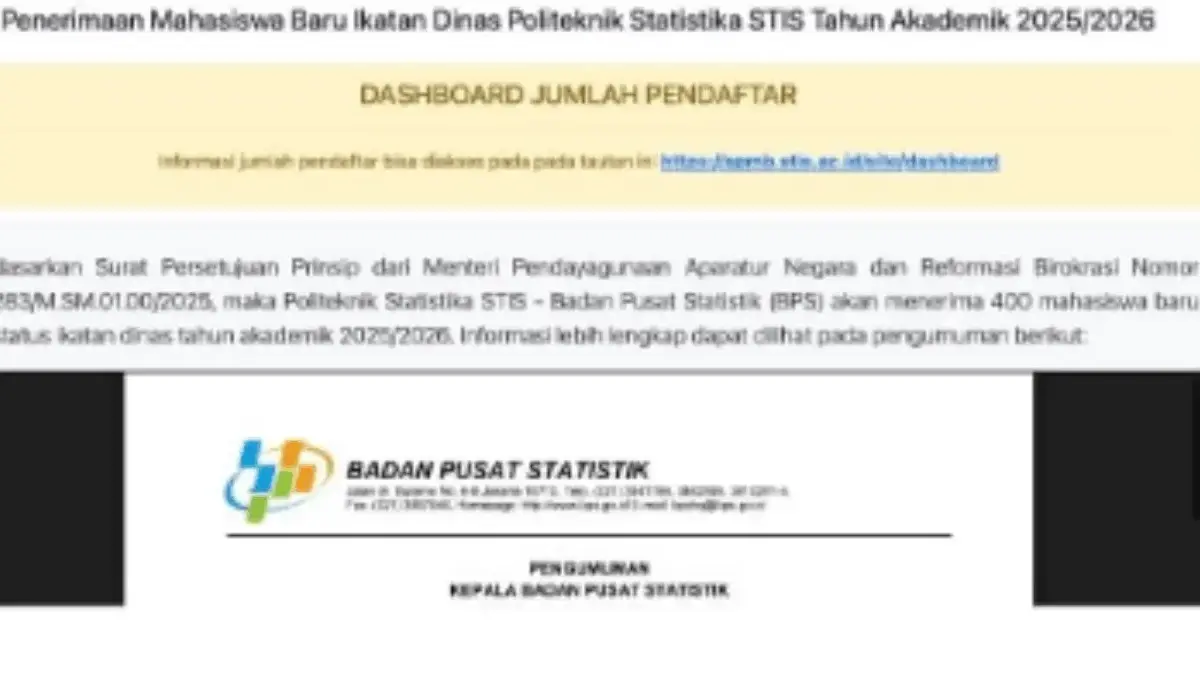 Cek Nama yang Lolos, Pengumuman Hasil Akhir SPMB STIS 2025 Dirilis Hari Ini Cek Nama yang Lolos, Pengumuman Hasil Akhir SPMB STIS 2025 Dirilis Hari Ini
