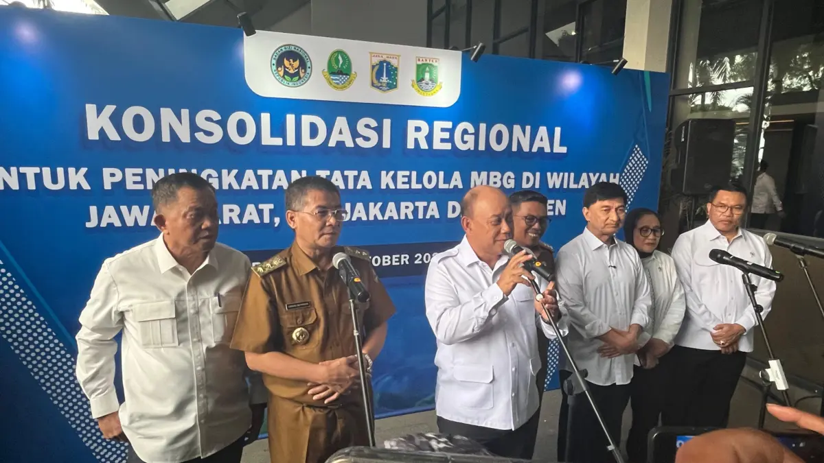 Kepala BGN Dadan Hindayana saat memberikan keterangan usai acara konsolidasi regional, pada Senin (13/10/2025)
