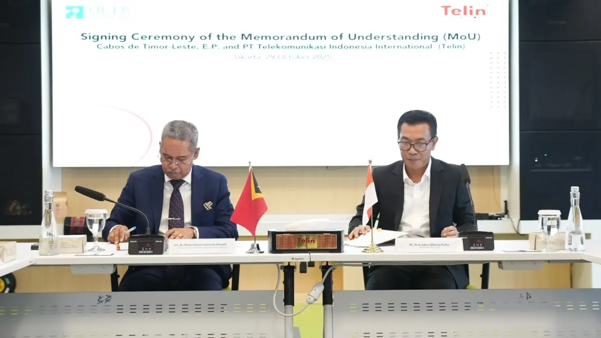Telin dan Cabos de Timor-Leste, E.P. Tandatangani MoU Perkuat Kolaborasi Bilateral Pengembangan Infrastruktur Proses Penandatangan Memorandum of Understanding (MoU) PT Telekomunikasi Indonesia International (Telin) dan C