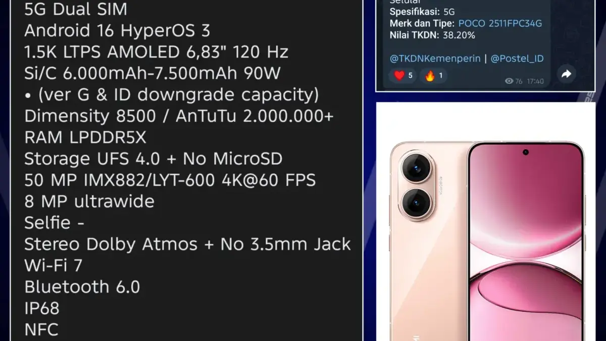 POCO X8 Pro Terdaftar di Indonesia, Siap Meluncur Maret 2026 dengan Spek Dewa! POCO X8 Pro Terdaftar di Indonesia, Siap Meluncur Maret 2026 dengan Spek Dewa!