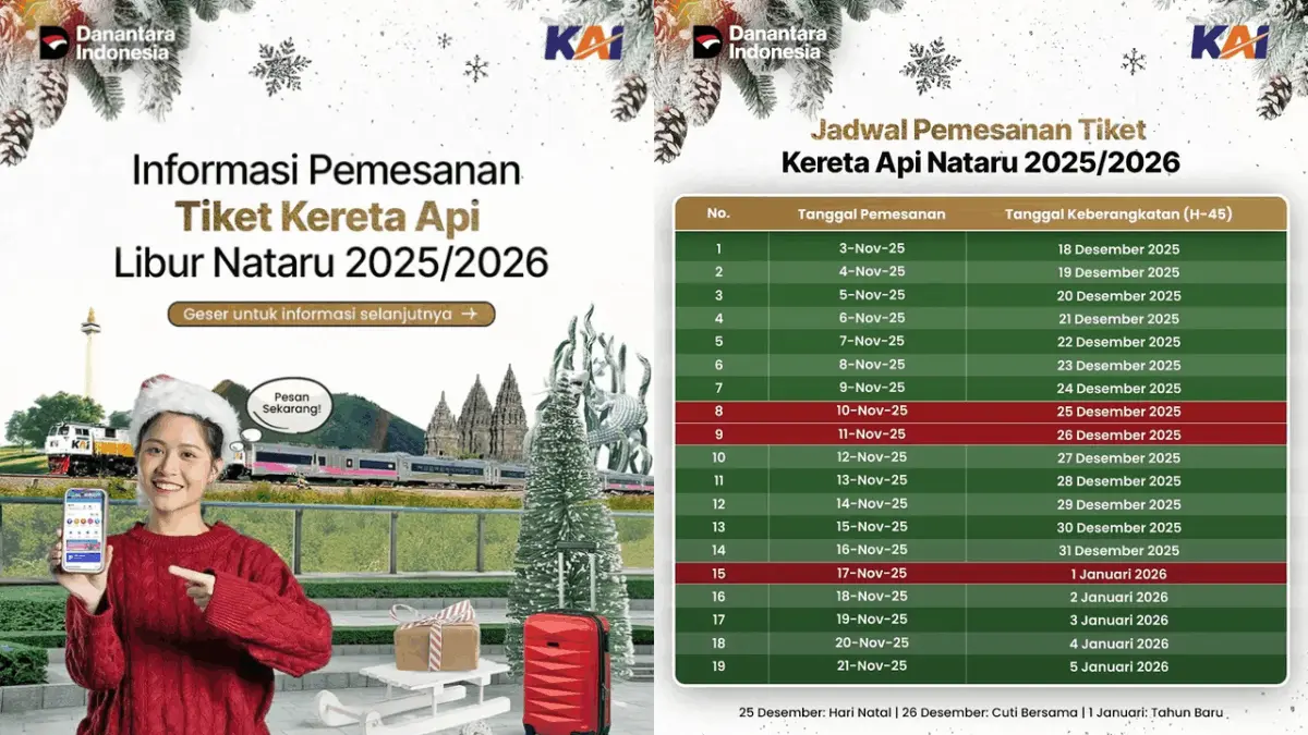 Cek Jadwal Pemesanan Tiket dan Jadwal Keberangkatan KAI Libur Nataru 2025/2026 Jadwal pemesanan tiket dan jadwal keberangkatan KAI spesial nataru