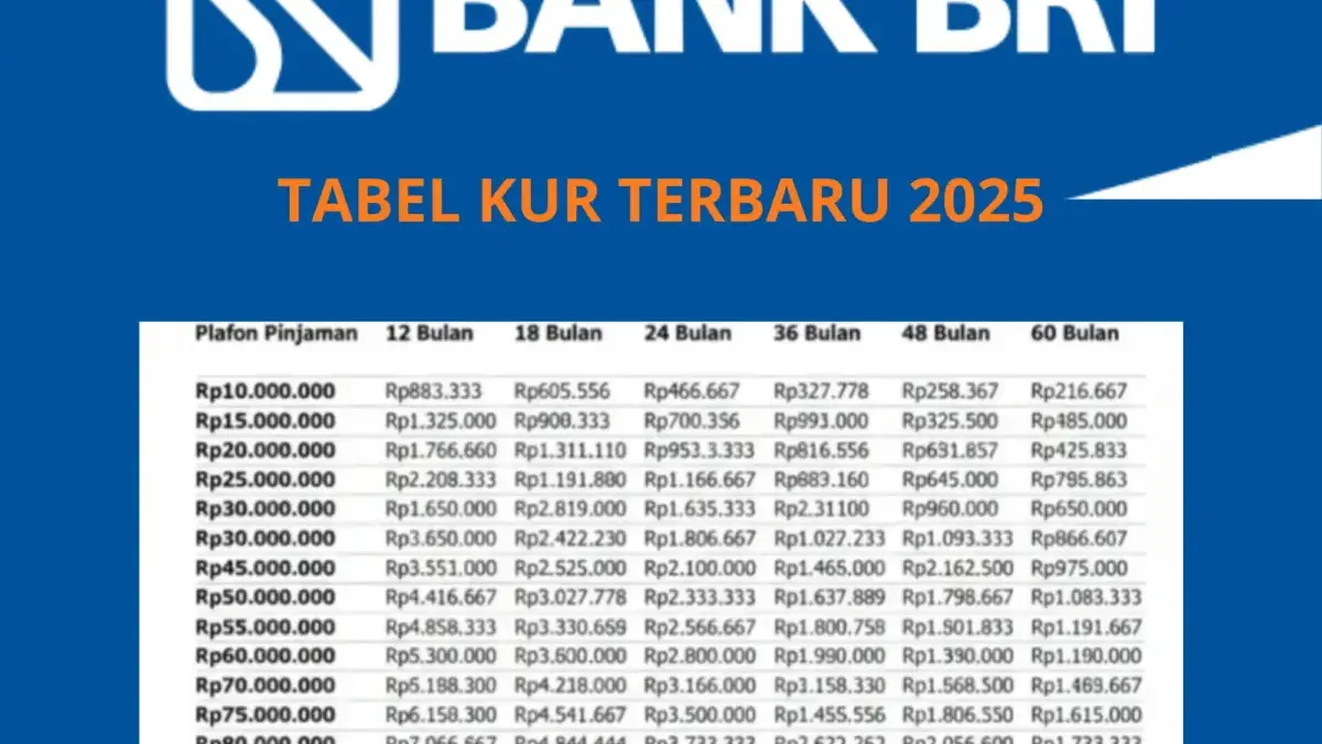 Tabel KUR BRI pinjaman Rp50 juta.