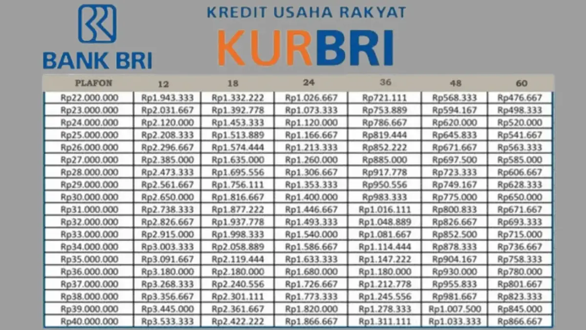 Tabel KUR BRI 2025 Pinjaman 45 Juta Cicilan Ringan 35 Ribu Cek Detailnya Disini!