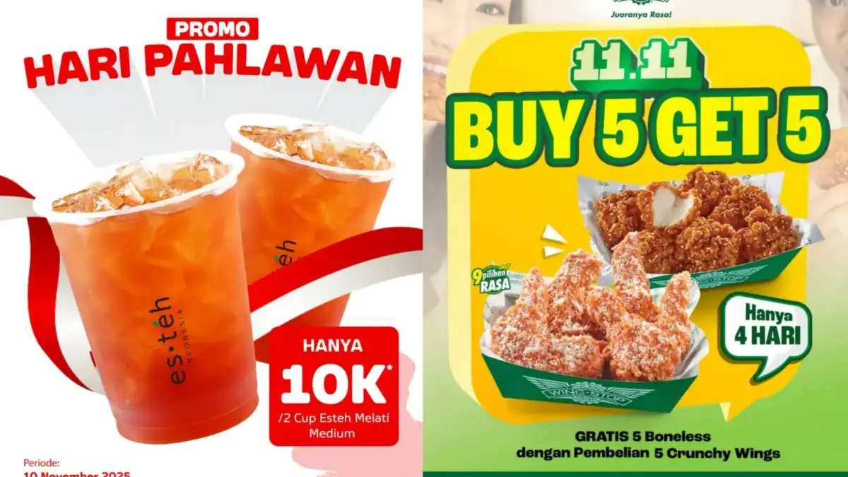 Promo Makanan dan Minuman Spesial Hari Pahlawan 2025, Ada Burger Bangor, Wingstop hingga Esteh Indonesia! Promo makanan dan minuman spesial Hari Pahlawan 2025