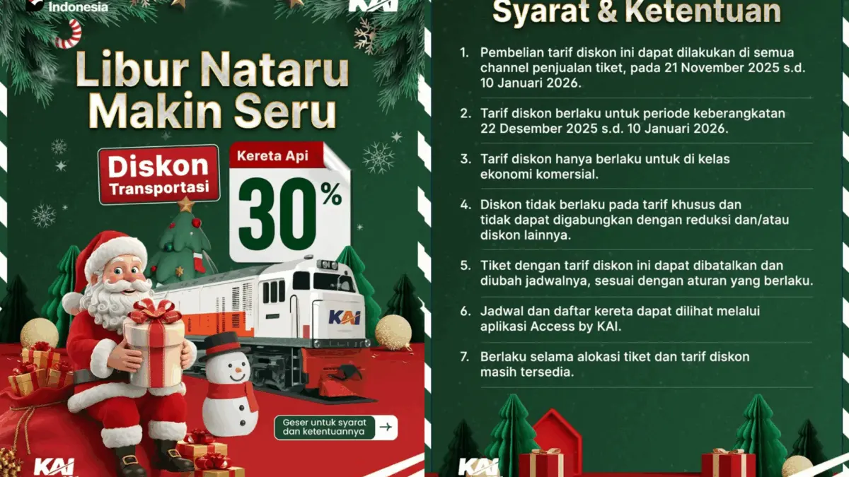 Diskon 30 persen tiket kereta KAI