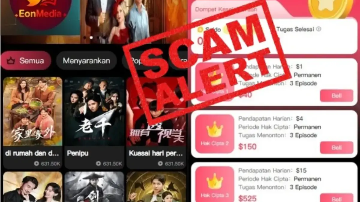 Bukti-bukti Aplikasi Eon Media yang berbahaya karena terindikasi penipuan.