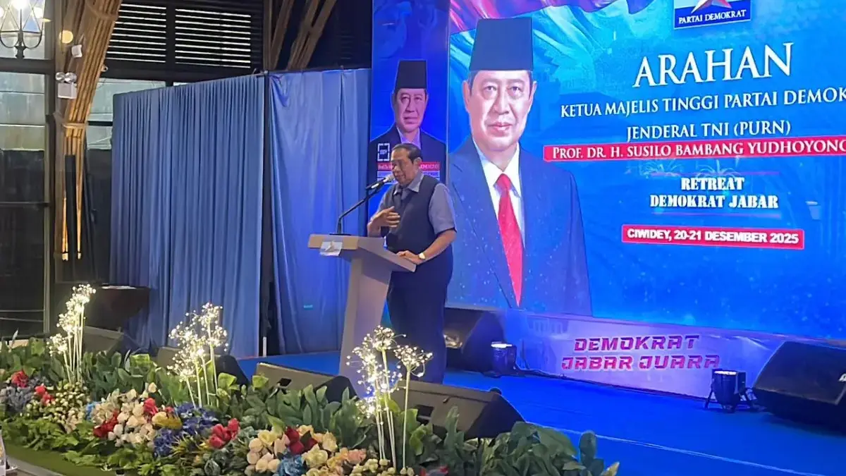 Ketua Majelis Tinggi Partai Demokrat Susilo Bambang Yudhoyono (SBY) Saat menghadiri retret, silaturahmi, dan k