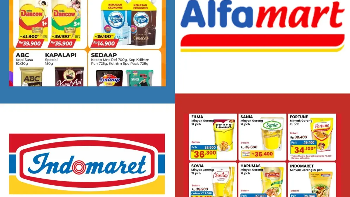 Promo Indomaret & Alfamart Hari Ini Desember 2025: Migor 2 Liter Rp30 Ribuan, Susu Batita Termurah Ilustrasi katalog promo Indomaret dan promo Alfamart Desember 2025.