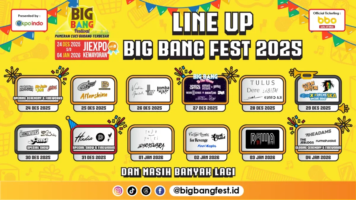 Digelar Sampai Awal Januari 2026, Ini Jadwal dan List Musisi Big Bang Festival 2025 Banner Line Up Big Bang Festival 2025.