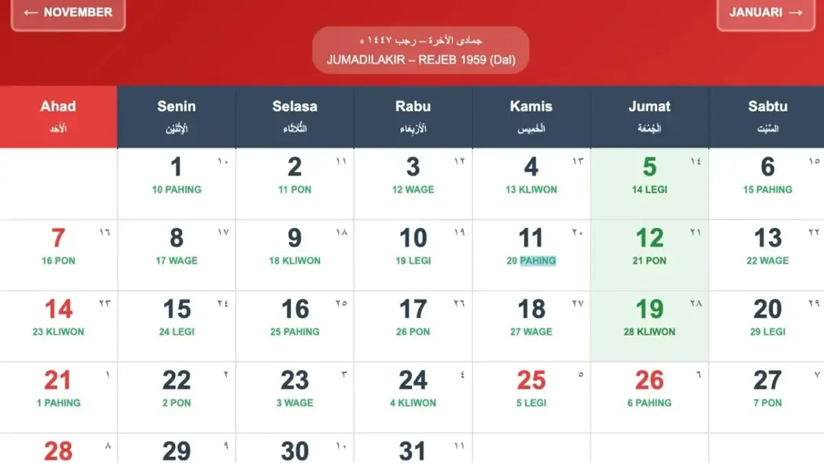 Tanggal merah dan jadwal cuti bersama bulan Desember 2025