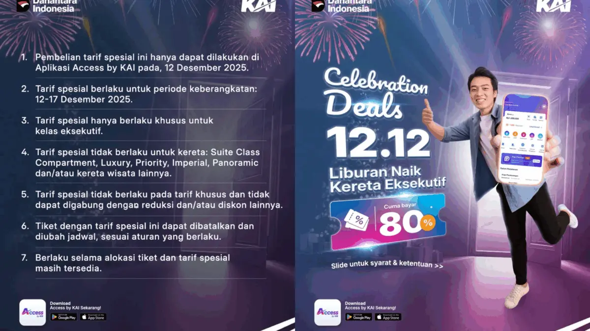 Diskon tiket KAI 20 persen spesial 12.12