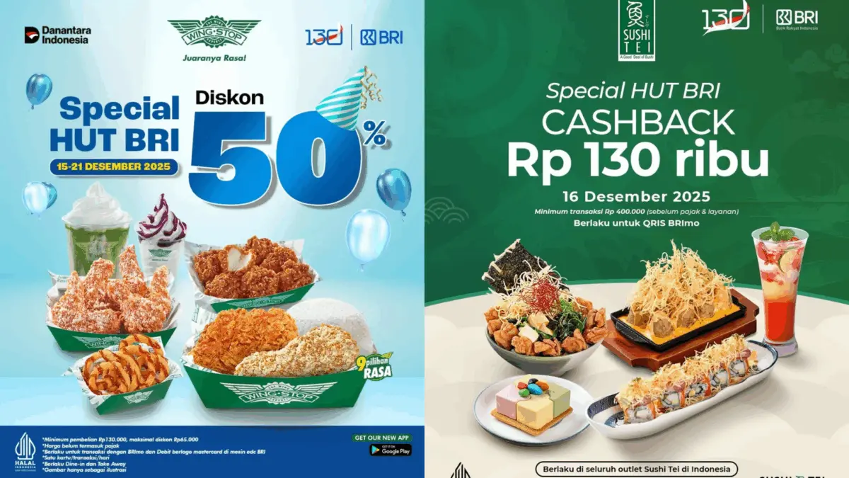 10 Promo Makanan Spesial HUT BRI ke-130, Wingstop Diskon hingga 50 Persen Promo makanan spesial HUT BRI