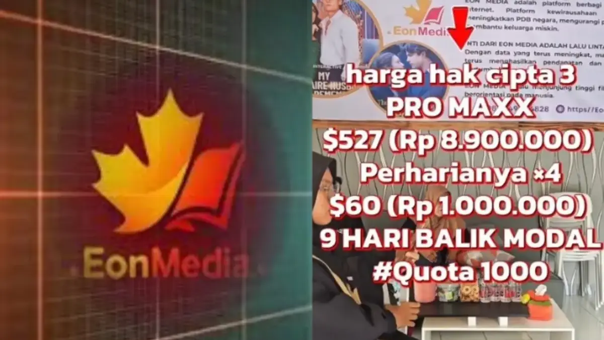 Aplikasi EON Media yang mulai dicurigai sebagai penipuan.
