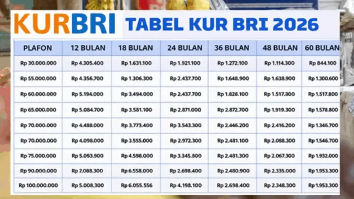 Tabel KUR BRI 2026 Terbaru Pinjaman 5 Juta – 50 Juta, Cicilan Ekstra Ringan, Pelaku UMKM Cek Detailnya! Tabel KUR BRI 2026 Terbaru Pinjaman 5 Juta – 50 Juta, Cicilan Ekstra Ringan, Pelaku UMKM Cek Detailnya!