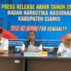 Kepala BNNK Ciamis, Yaya Suriadijaya saat menggelar rilis akhir tahun 2025 di Kantor BNNK Ciamis
