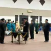 Wali Kota Banjar Ir H Sudarsono saat melantik lima pejabat yang menduduki posisi empat kepala OPD dan Direktur