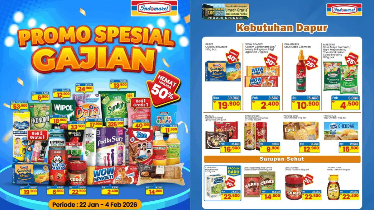 Hemat Hingga 50 persen, Cek Katalog Promo JSM Indomaret Minggu Ini 23-25 Januari 2026 Berikut Katalog promo JSM Indomaret minggu ini 23 - 25 Januari 2026.
