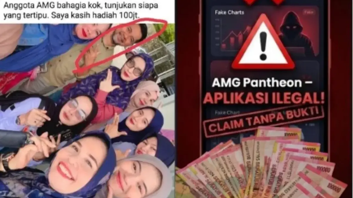 Postingan Ketua Aplikasi AMG Pantheon Baubau yang menjanjikan uang Rp100 juta untuk member yang tertipu.