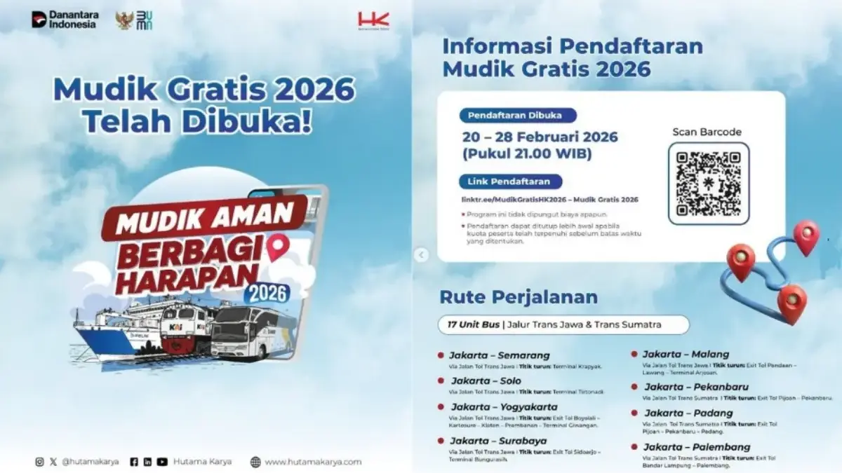 pengumuman mudik gratis Hutama Karya yang mulai dibuka hari ini, 20 Februari 2026