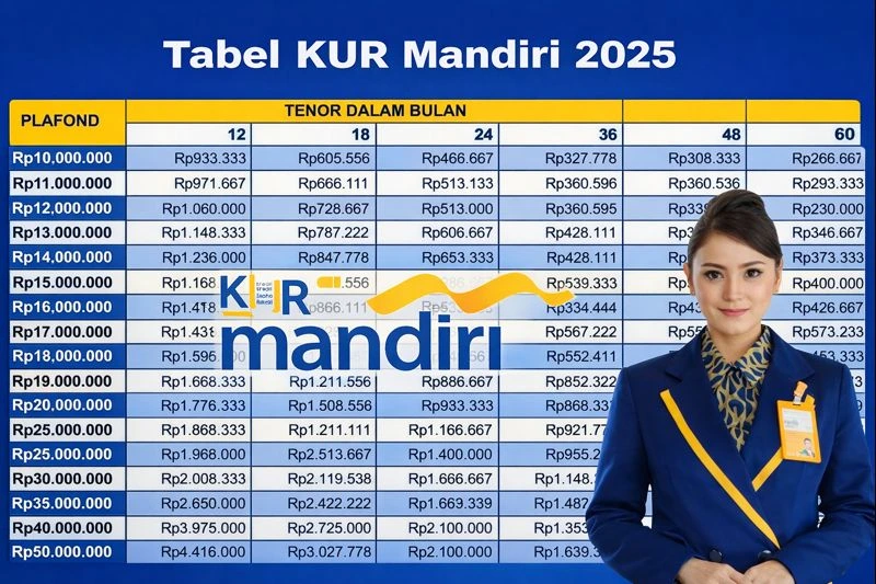 Tabel Angsuran KUR Mandiri 2026 Pinjaman Rp10–100 Juta, Cocok Modal Usaha Tabel Angsuran KUR Mandiri 2026 Pinjaman Rp10–100 Juta, Cocok Modal Usaha