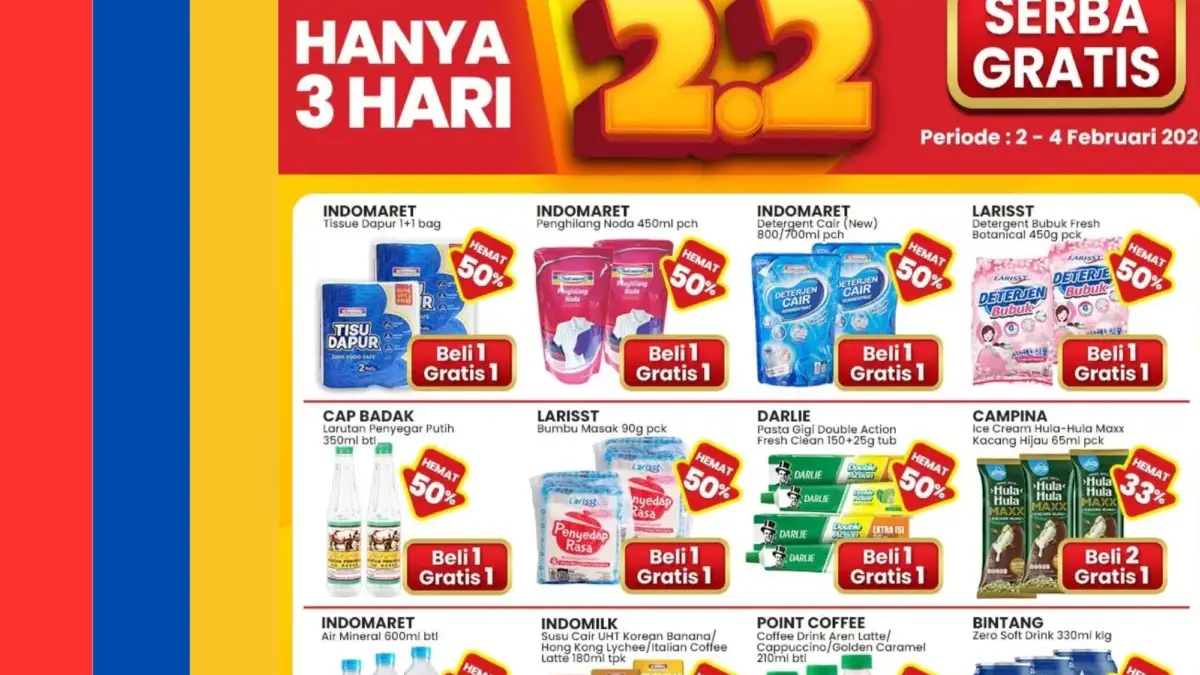 Promo Indomaret Hari Ini 3-4 Februari 2026: Hemat 50%! Double Date 2.2 Serba Gratis Masih Berlaku Canva promo Indomaret double date 2.2.