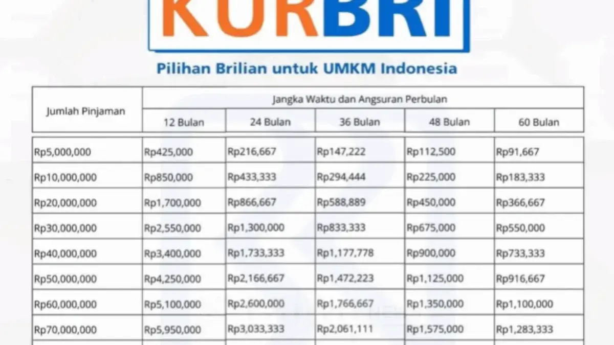 Tabel Pinjaman Rp 10 Juta KUR BRI 2026 dengan Angsuran Rp 300 Ribuan per Bulan