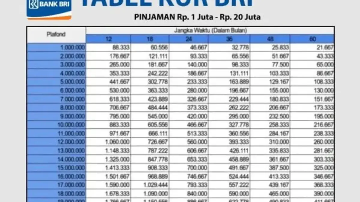 Skema Tabel KUR BRI 2026 Pinjaman 50 Juta di Bulan Februari 2026, Cicilan Ringan & Bunga Rendah